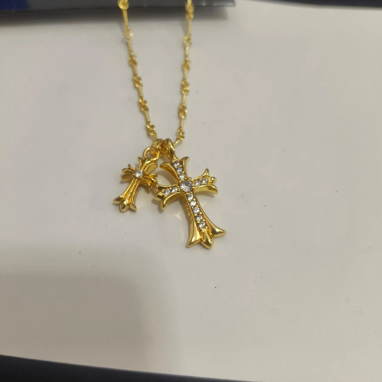 Chrome Hearts قلادة بصليب مزدوج مرصع Pavé 2
