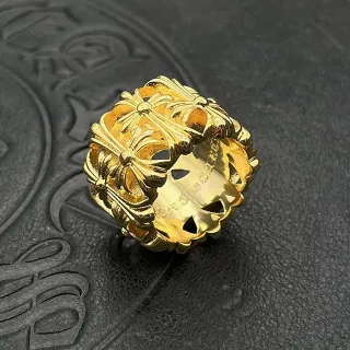 Chrome Hearts Floral Cross Wide Band Gold Ring