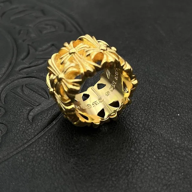 Chrome Hearts Bague à croix florale à large bande en or 3