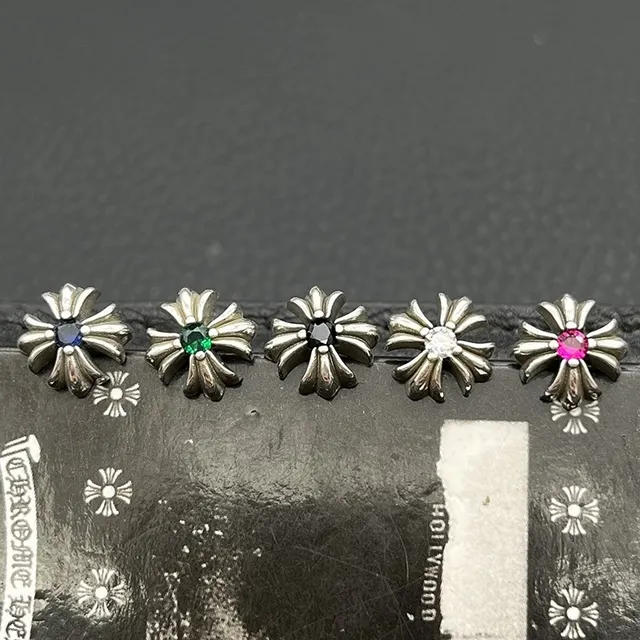 Chrome Hearts Flower Stud Silver Multicolor Oxidized Earrings 1