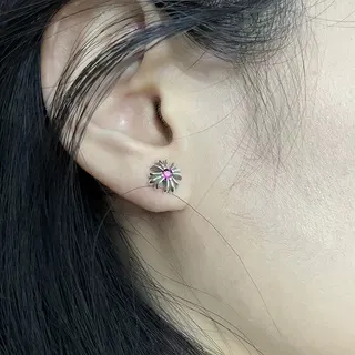 Chrome Hearts Flower Stud Silver Multicolor Oxidized Earrings 3