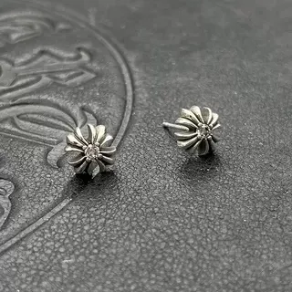 Chrome Hearts Flower Stud Silver Multicolor Oxidized Earrings 8