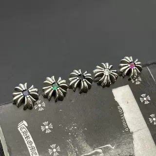 Chrome Hearts Flower Stud Silver Multicolor Oxidized Earrings 9