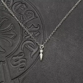 Chrome Hearts Silver Black Bullet-Shaped Pendant Necklace