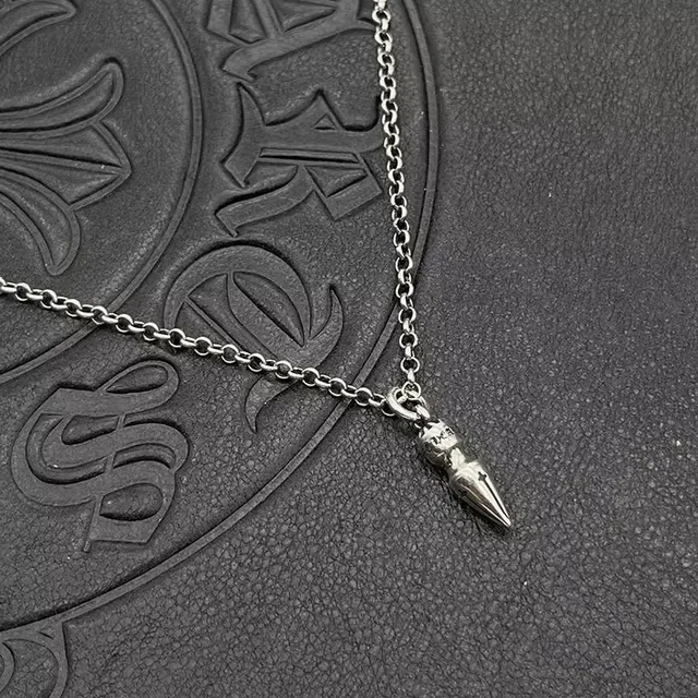 Chrome Hearts Silver Black Bullet-Shaped Pendant Necklace 3