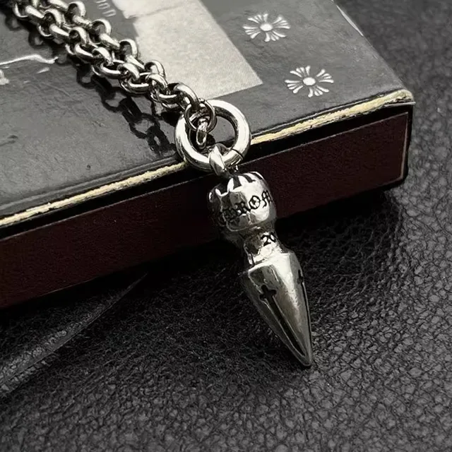 Chrome Hearts Silver Black Bullet-Shaped Pendant Necklace 4