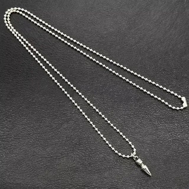 Chrome Hearts Silver Black Bullet-Shaped Pendant Necklace 5