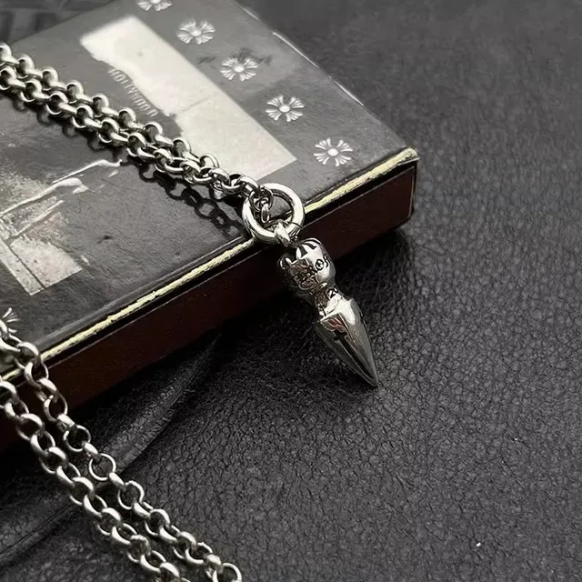 Chrome Hearts Silver Black Bullet-Shaped Pendant Necklace 6