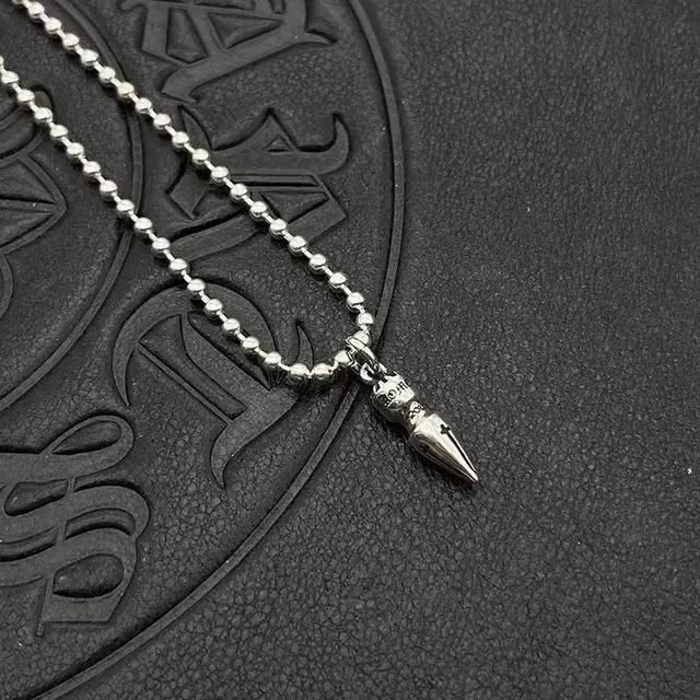 Chrome Hearts Silver Black Bullet-Shaped Pendant Necklace 7