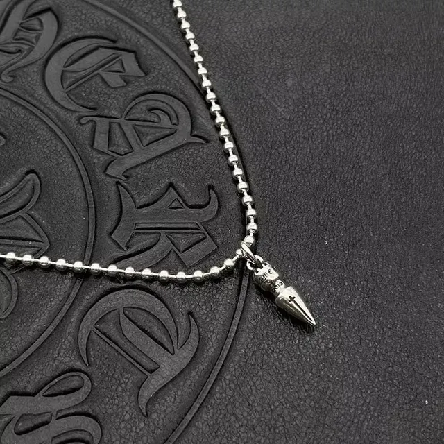 Chrome Hearts Silver Black Bullet-Shaped Pendant Necklace 8