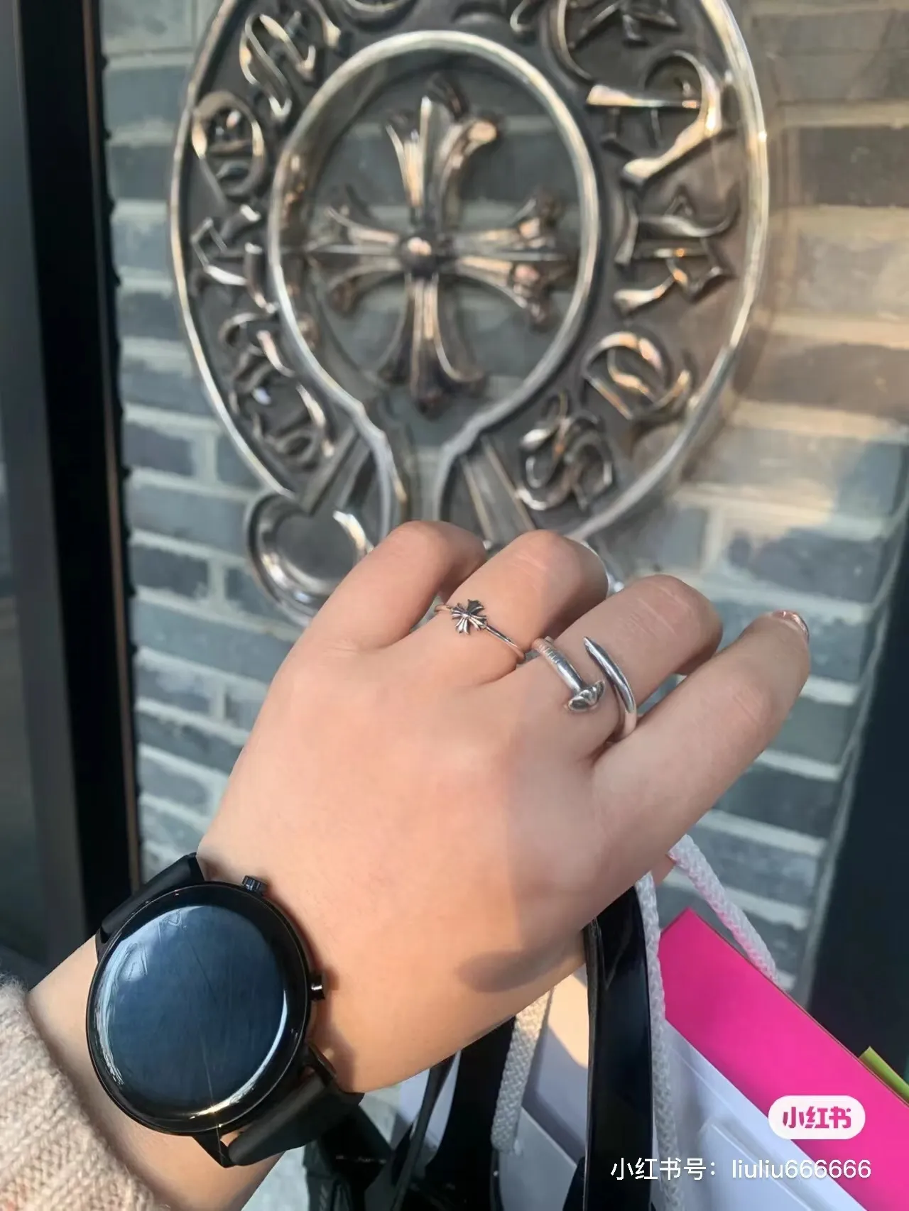 Chrome Hearts Bague Motif Floral Argent Noir 3