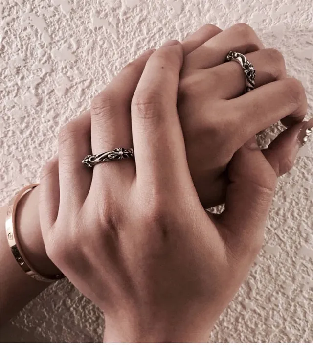 Chrome Hearts Anel de Prata Ornado com Motivo Floral-Cross Detalhe de Relevo Elevado 5