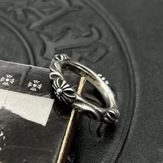 Chrome Hearts Anel de Prata Ornado com Motivo Floral-Cross Detalhe de Relevo Elevado 7