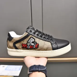 Coach Beige Black Canvas And Leather Panel Embroidered Mouse Patch Lifestyle Sneakers