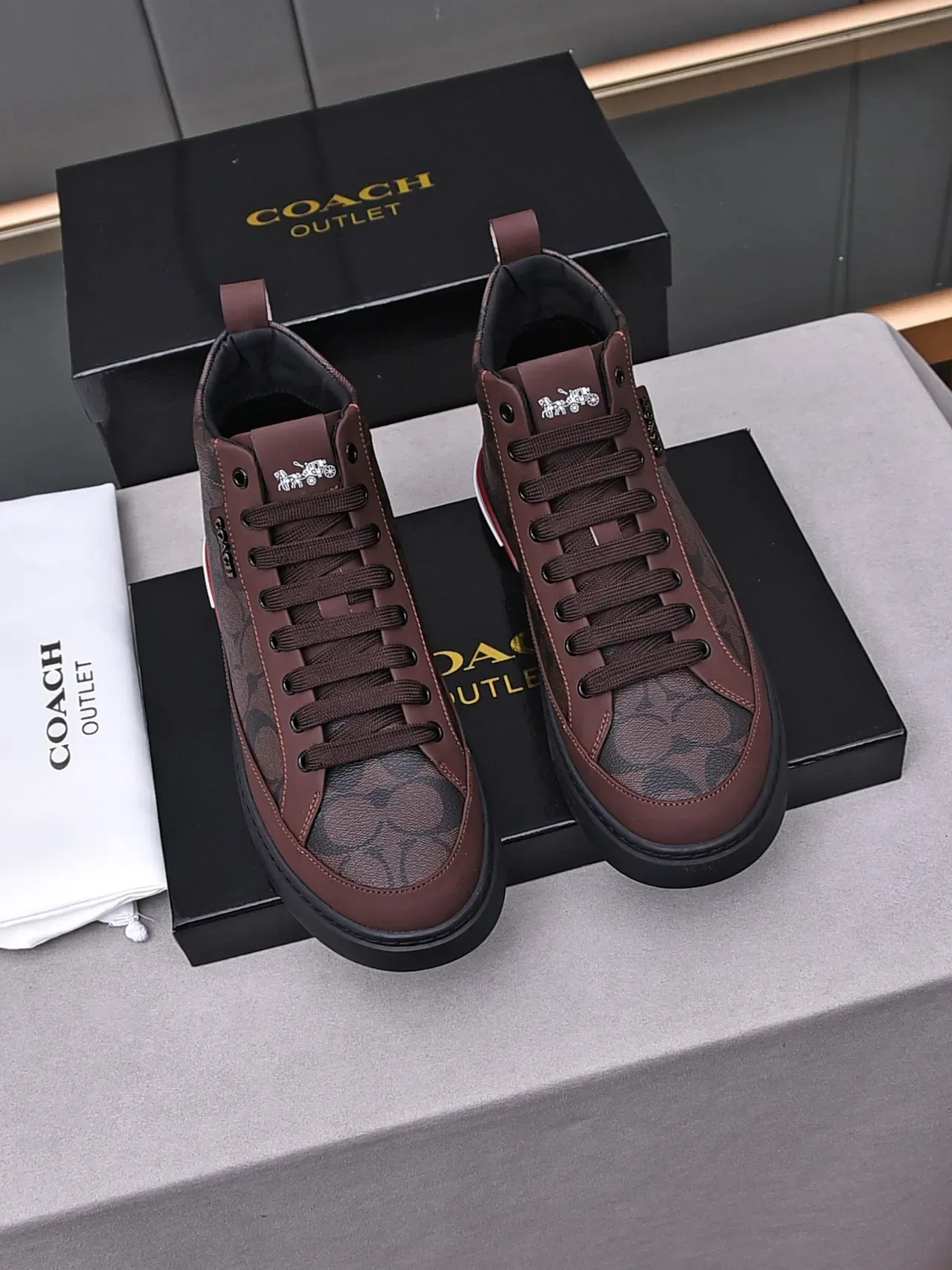 Coach High-Top Monogram Canvas Brown Lifestyle Sneakers 2