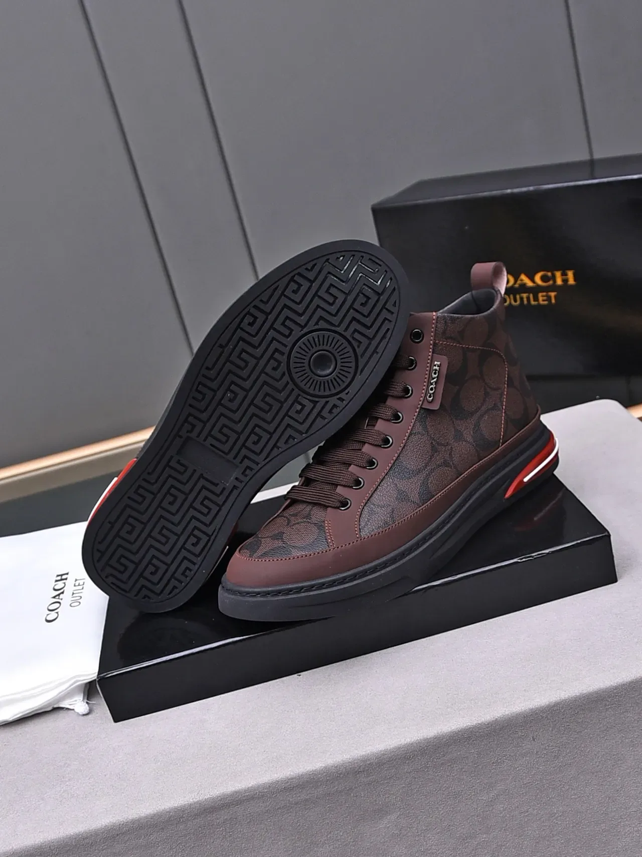 Coach High-Top Monogram Canvas Brown Lifestyle Sneakers 4