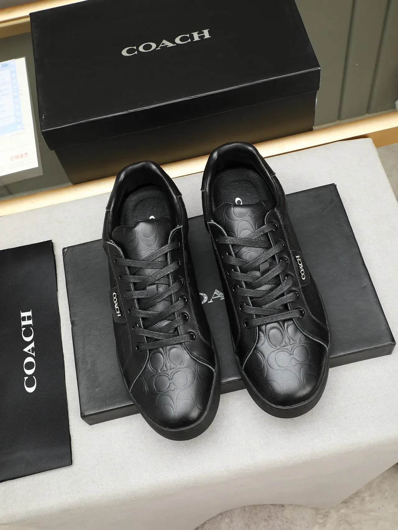 Coach Lifestyle Sneaker Black Embossed C-Logo Leather Upper Flat Platform Sole Lifestyle Sneakers 2
