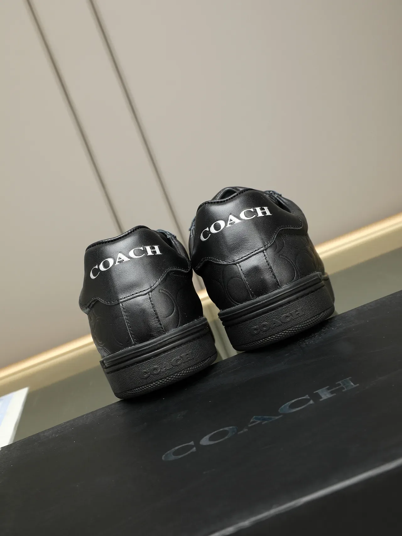 Coach Lifestyle Sneaker Black Embossed C-Logo Leather Upper Flat Platform Sole Lifestyle Sneakers 3