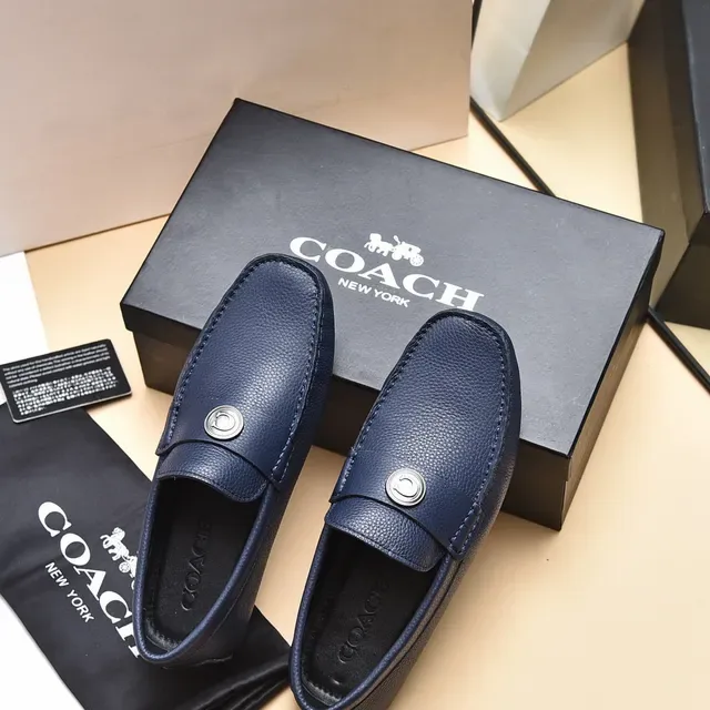 Coach Navy Silver Pebbled Leather Single Strap Loafer 3