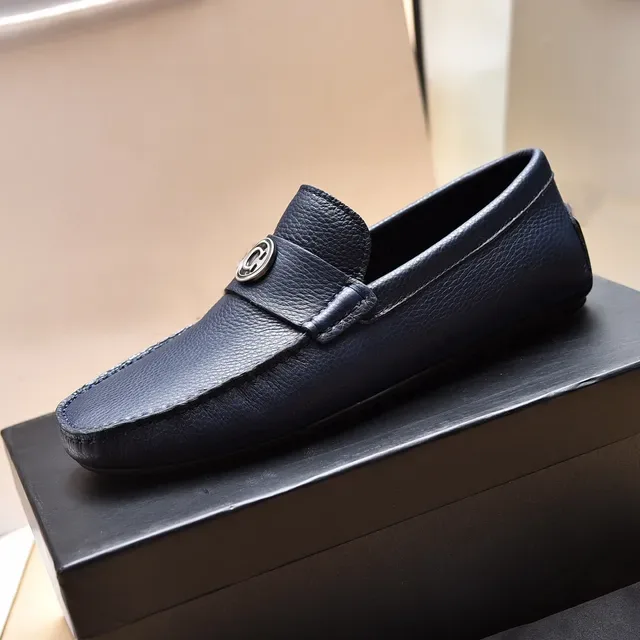 Coach Navy Silver Pebbled Leather Single Strap Loafer 5
