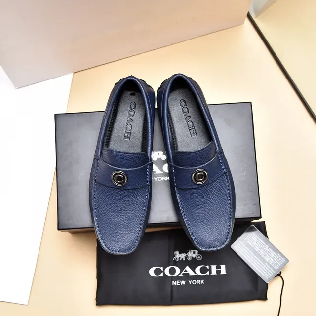 Coach Navy Silver Pebbled Leather Single Strap Loafer 8