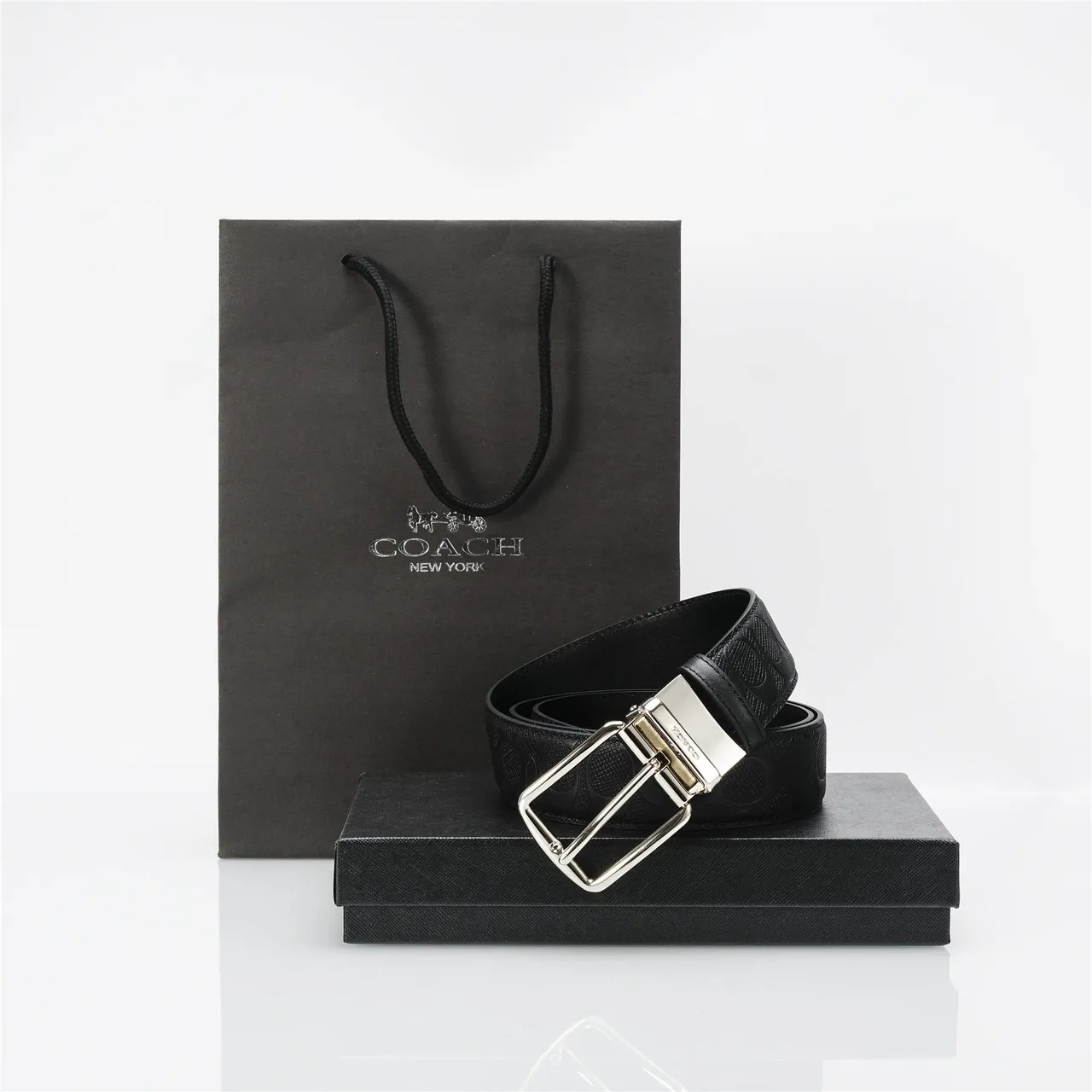 Coach Signature Reversible Belt Black Leather Belt 4