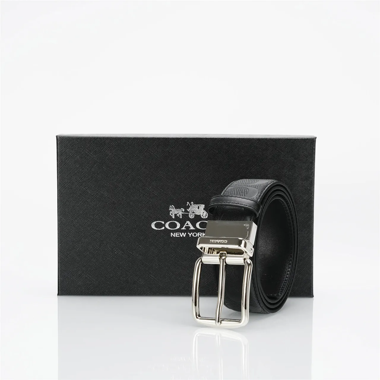 Coach Signature Reversible Belt Black Leather Belt 5