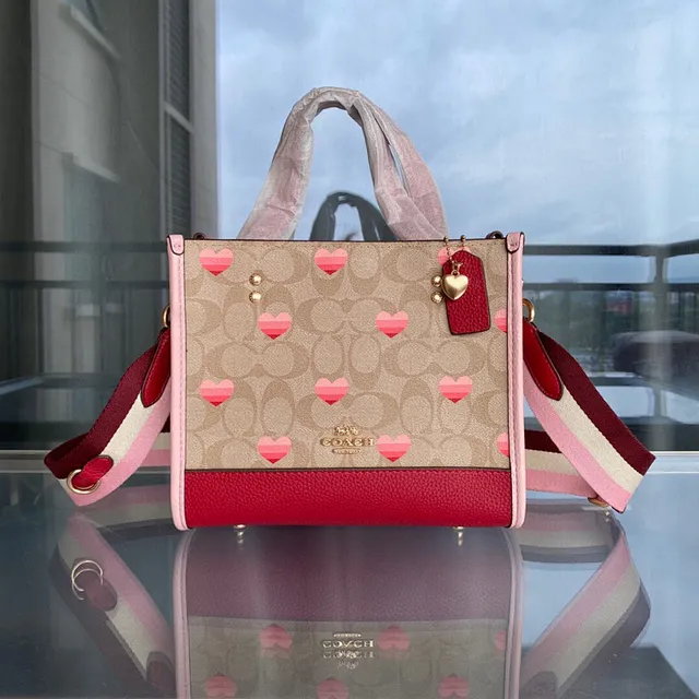Coach Tabby Heart Print Beige and Red Structured Tote Bag 2