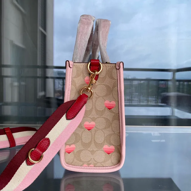 Coach Tabby Heart Print Beige and Red Structured Tote Bag 5