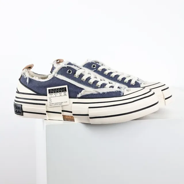 Converse Navy Beige كانفاس مفككة تفاصيل حافة متشققة حذاء ليستايل 3
