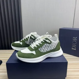 Dior Army Green White Sole Suede And Mesh Paneling Chunky Sneakers