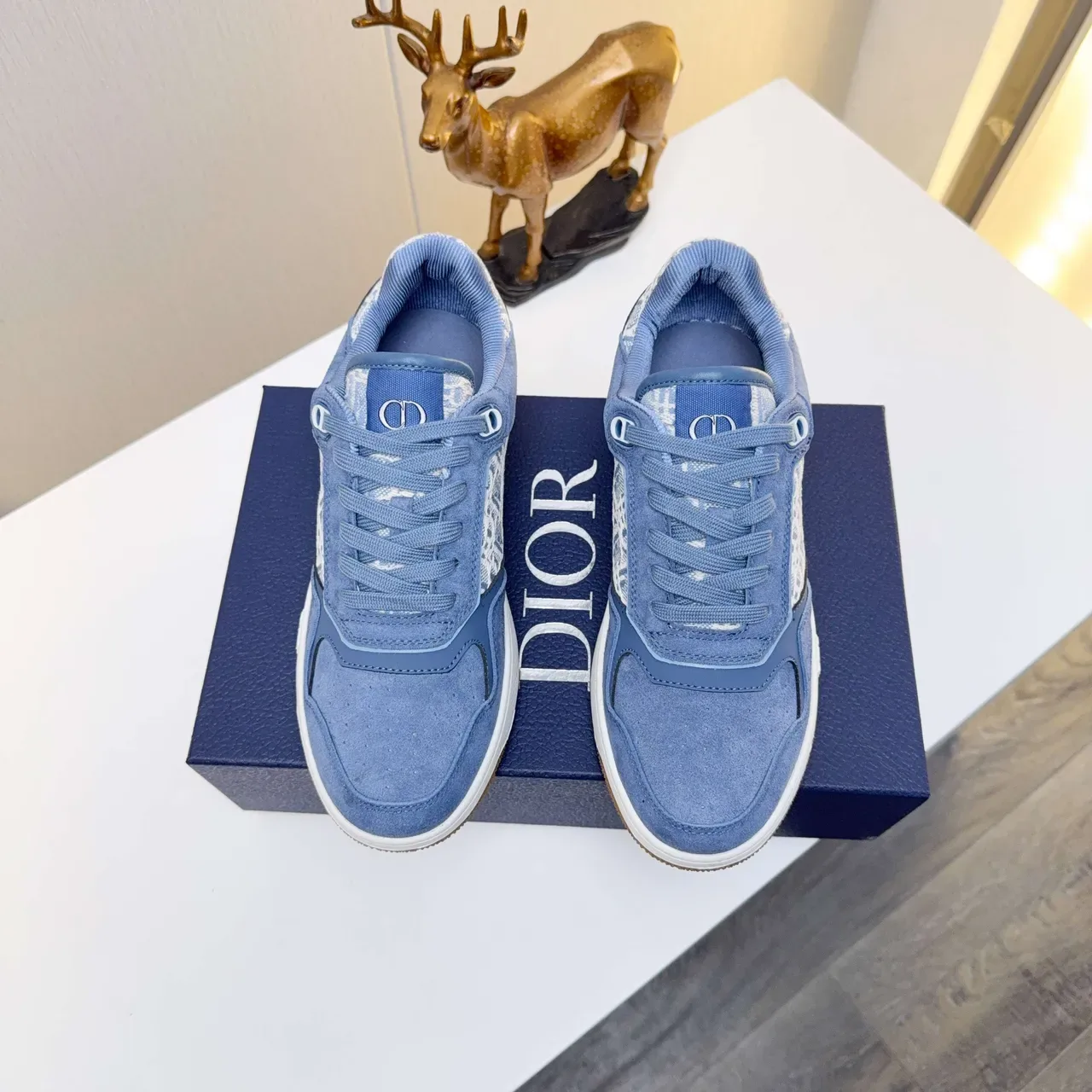 Dior B22 Blue White Suede Upper Monogram Side Panel Lifestyle Sneakers 4