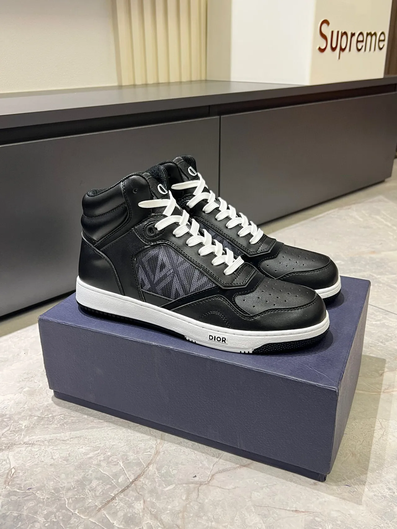 Dior B23 Black and White Leather-Mesh High-Top Lifestyle Sneakers 3