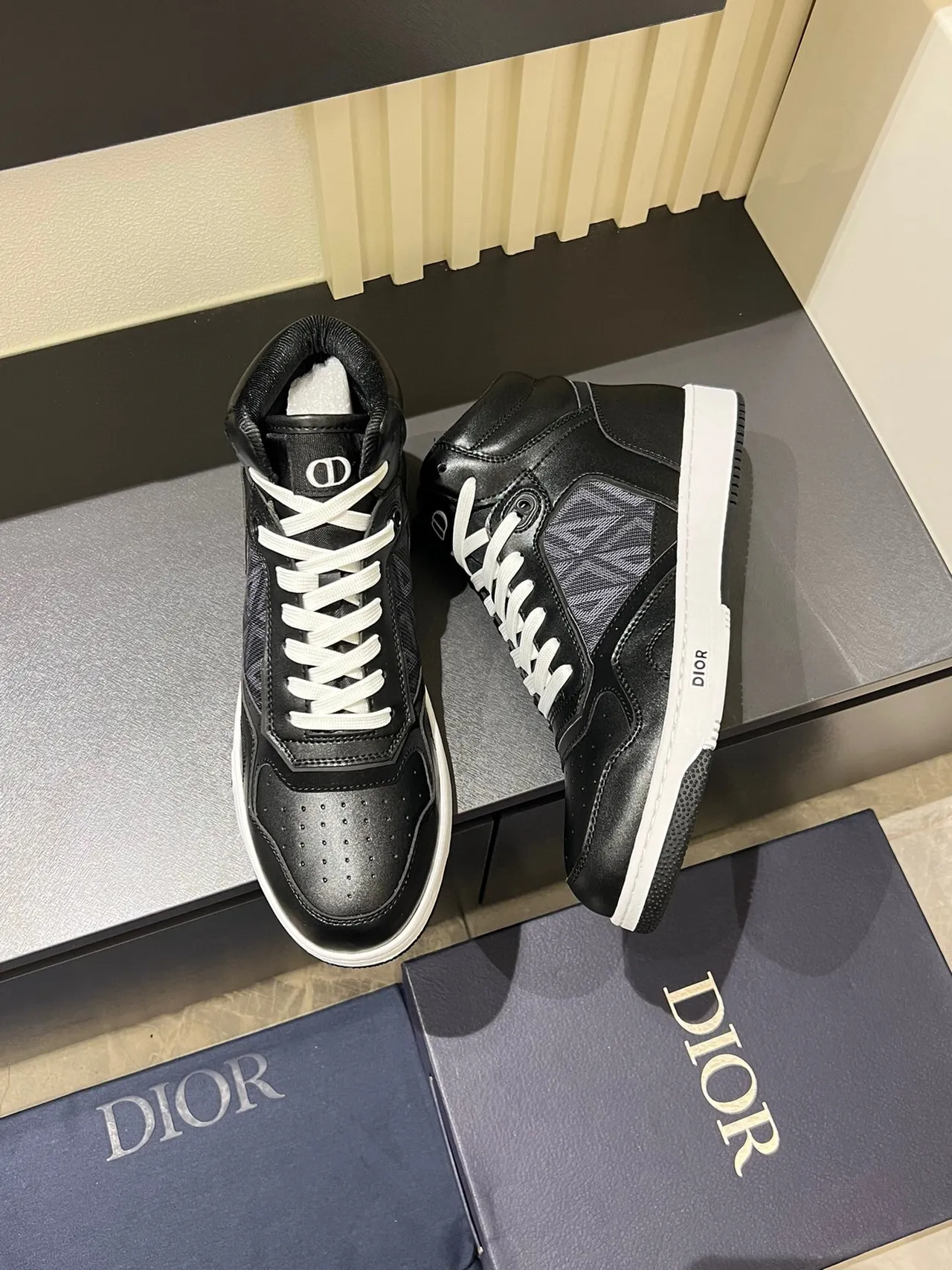 Dior B23 Black and White Leather-Mesh High-Top Lifestyle Sneakers 5