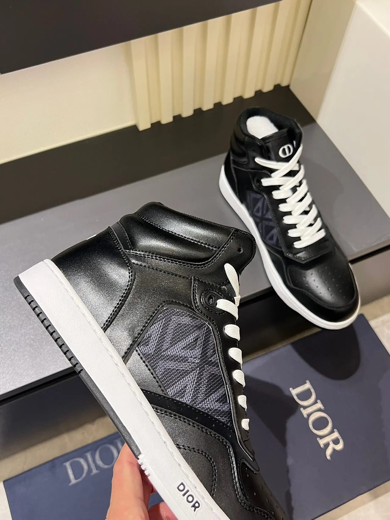 Dior B23 Black and White Leather-Mesh High-Top Lifestyle Sneakers 8