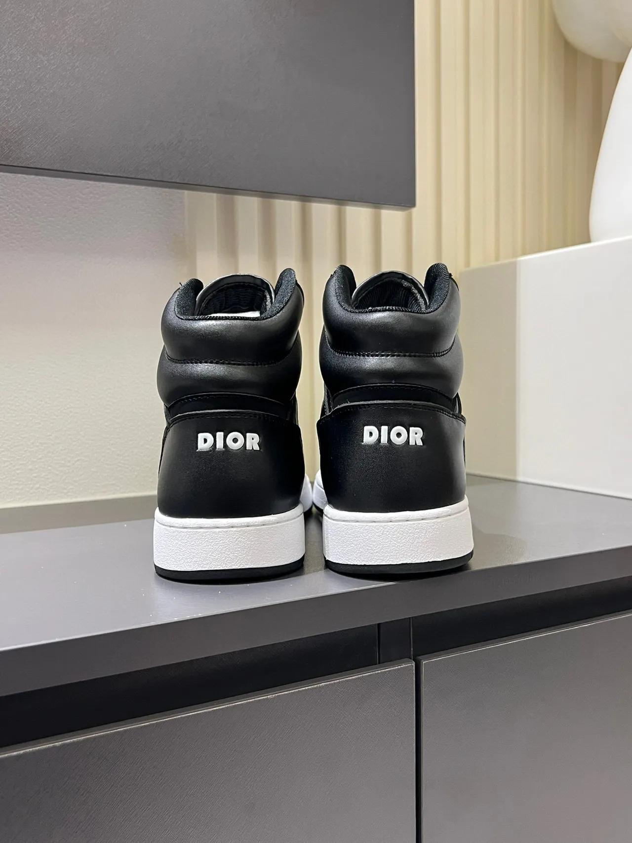 Dior B23 Black and White Leather-Mesh High-Top Lifestyle Sneakers 9