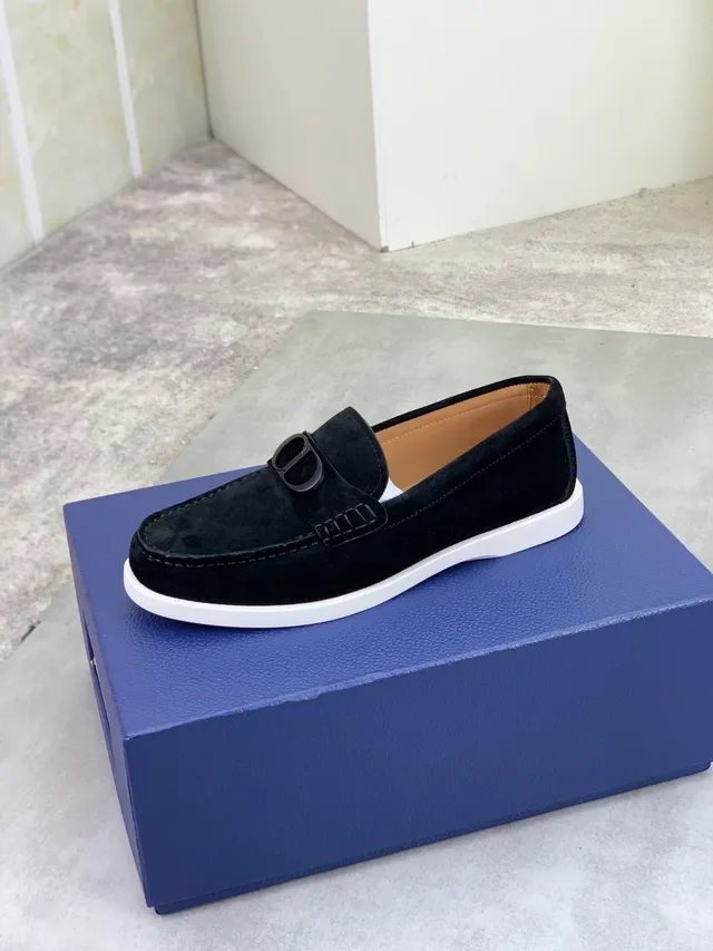 Dior B23 কালো সাদা সুয়েড উপর CD লোগো বাকল লোফার 4