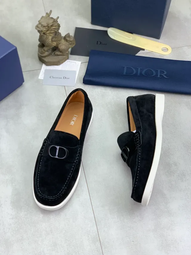 Dior B23 কালো সাদা সুয়েড উপর CD লোগো বাকল লোফার 5
