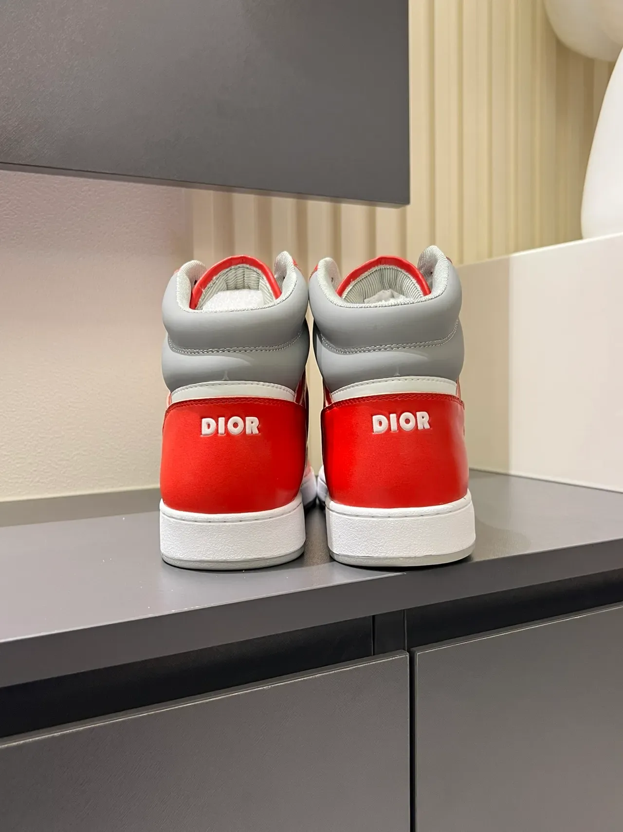Dior B23 High Red and White Monogram Lifestyle Sneakers 2