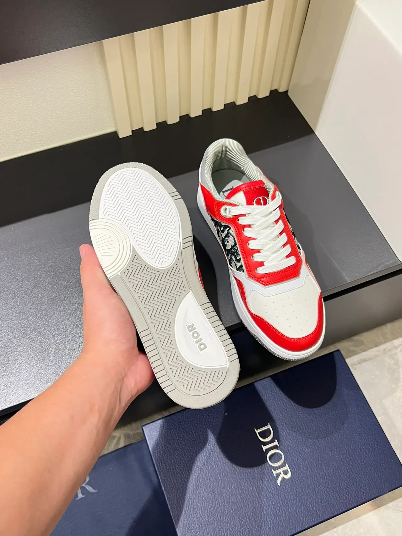 Dior B23 High Red and White Monogram Lifestyle Sneakers 3