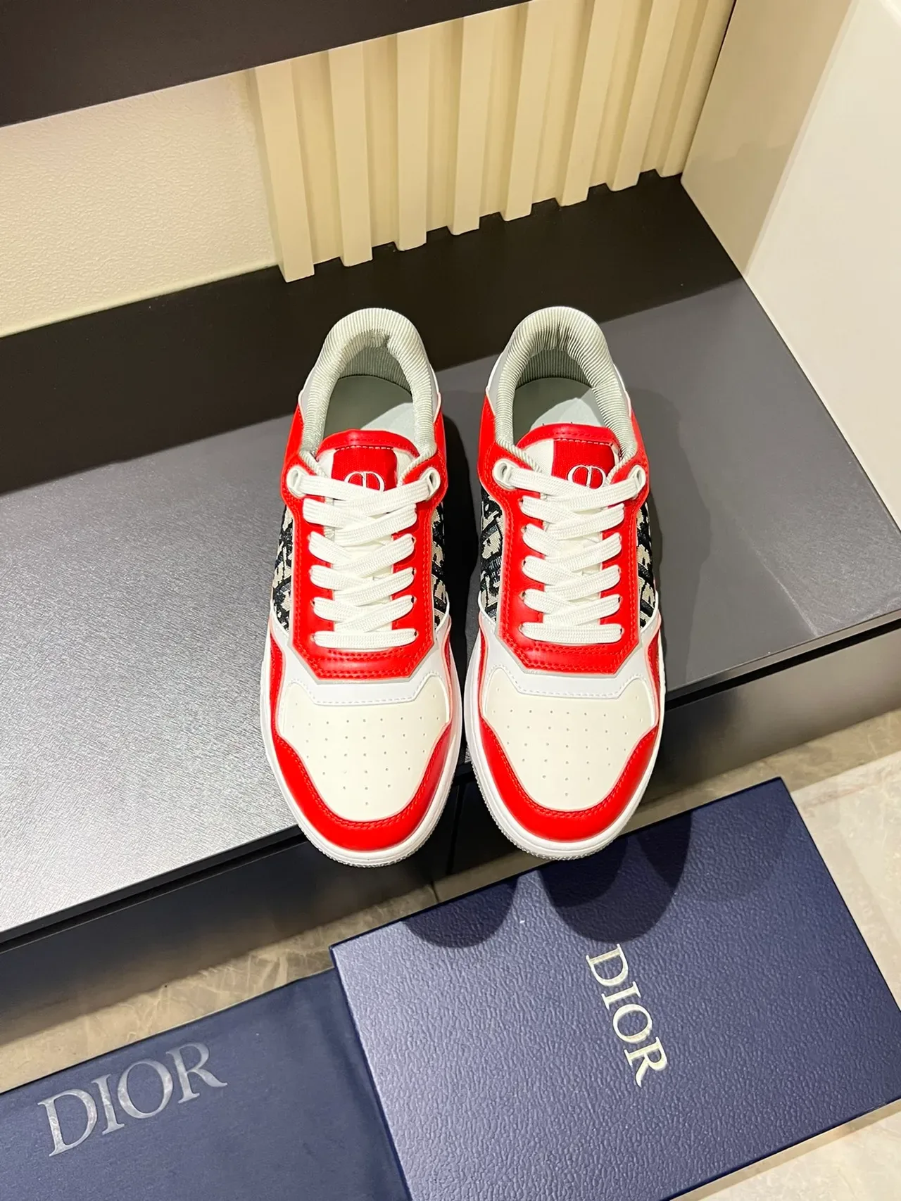Dior B23 High Red and White Monogram Lifestyle Sneakers 5