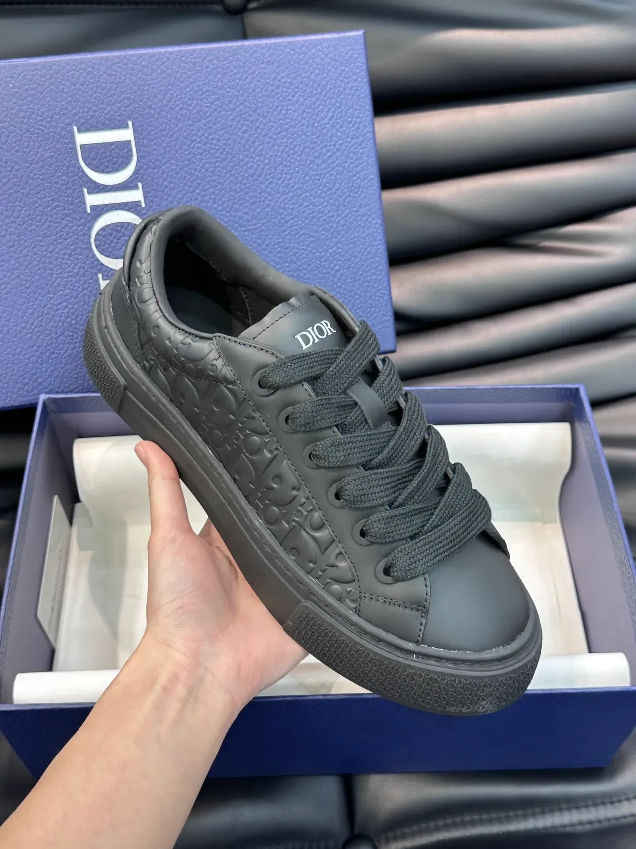 Dior B23 Monochrome Black Embossed Monogram Lifestyle Sneakers 3