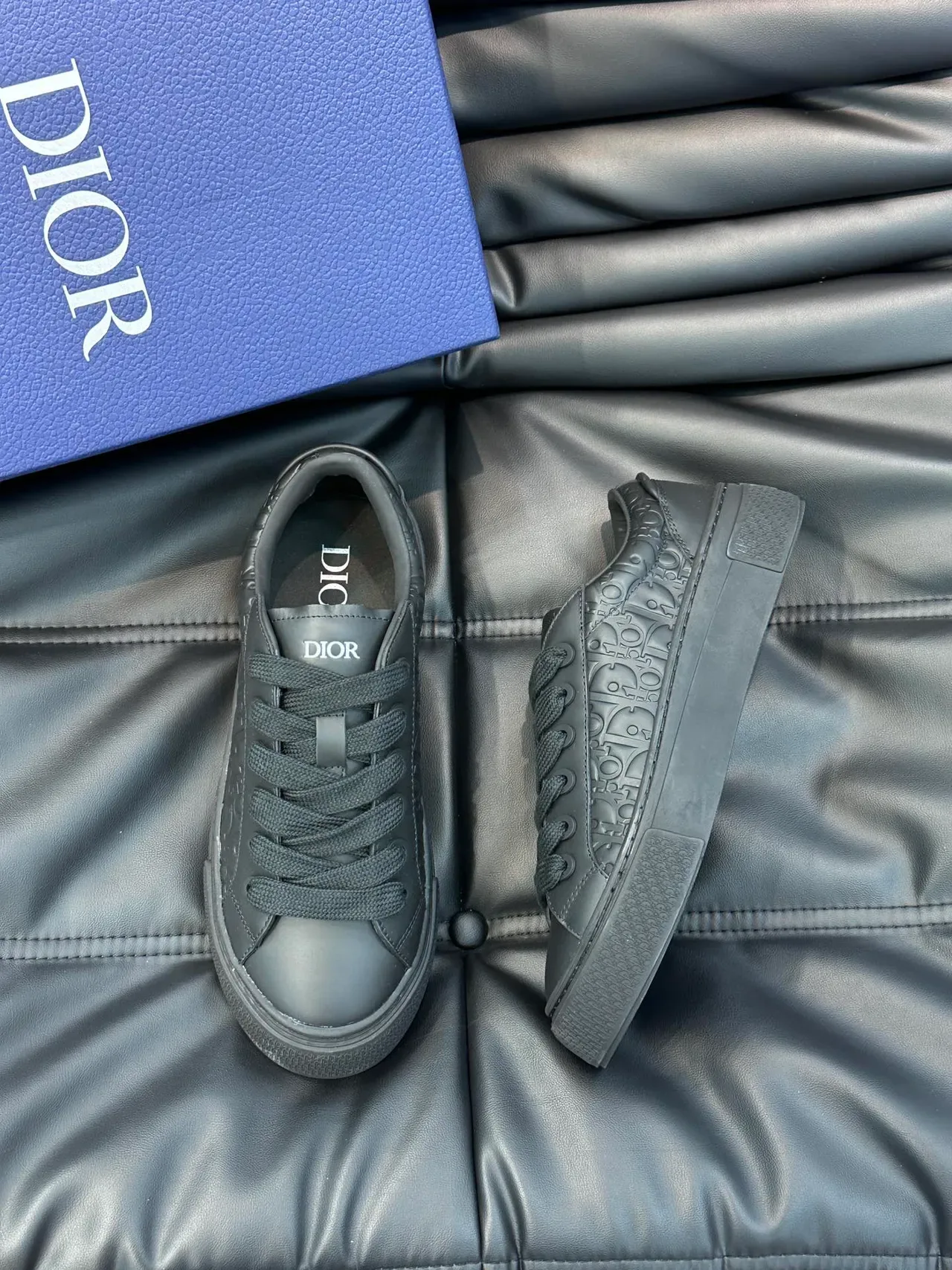 Dior B23 Monochrome Black Embossed Monogram Lifestyle Sneakers 4