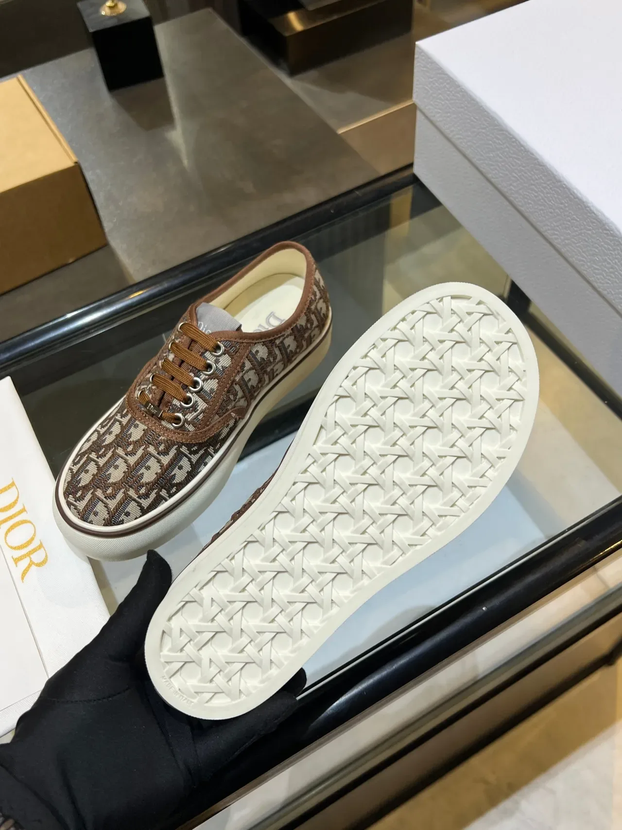 Dior B23 Monogram Canvas Marron Beige Lifestyle Sneakers 4
