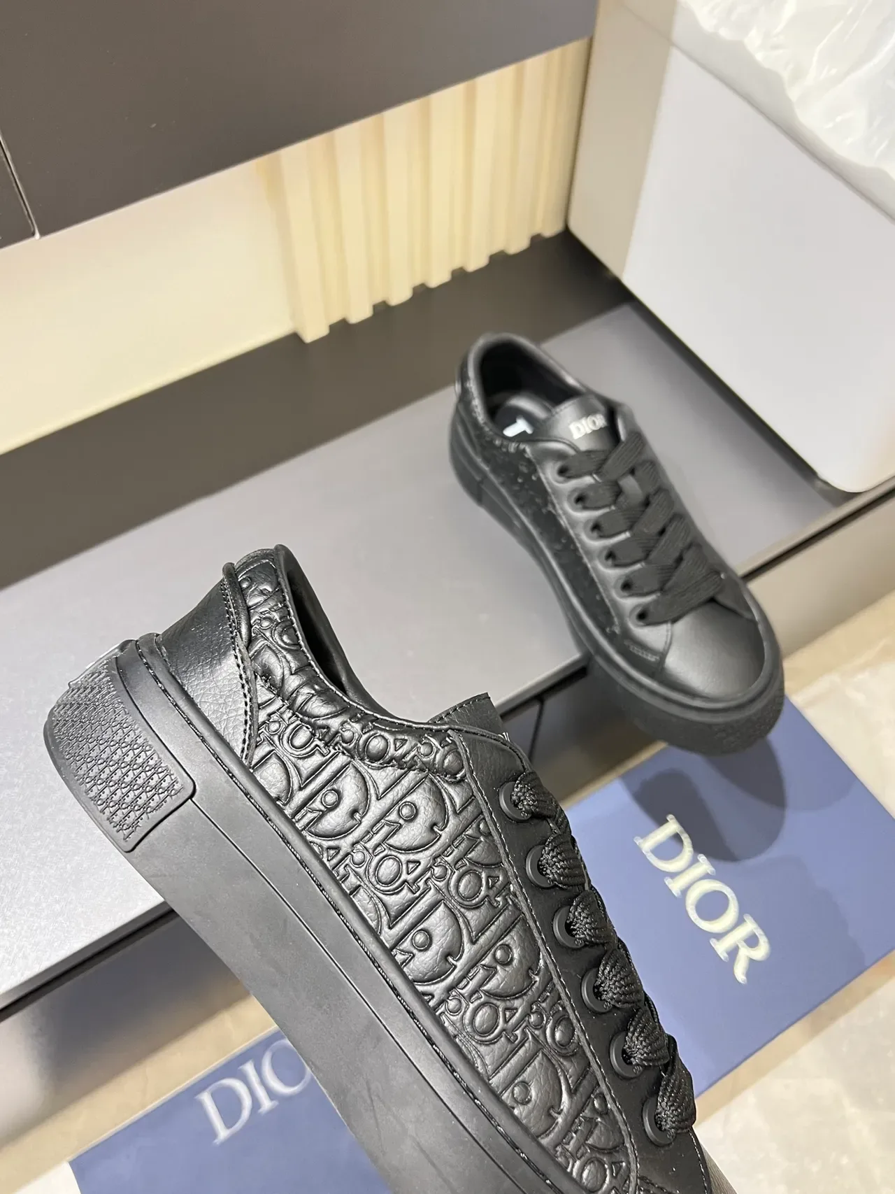Dior B23 Monogram-Embossed All-Black Lifestyle Sneakers 3