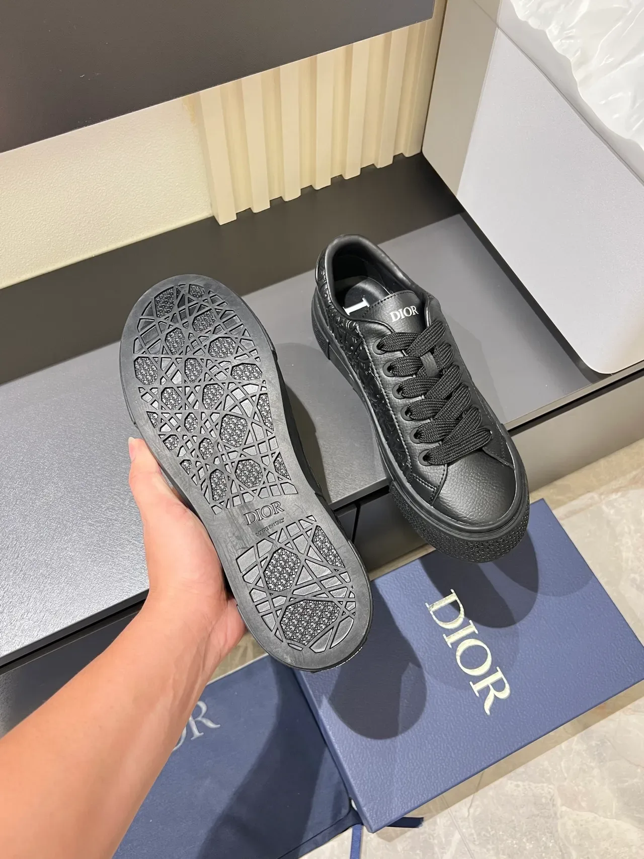 Dior B23 Monogram-Embossed All-Black Lifestyle Sneakers 4