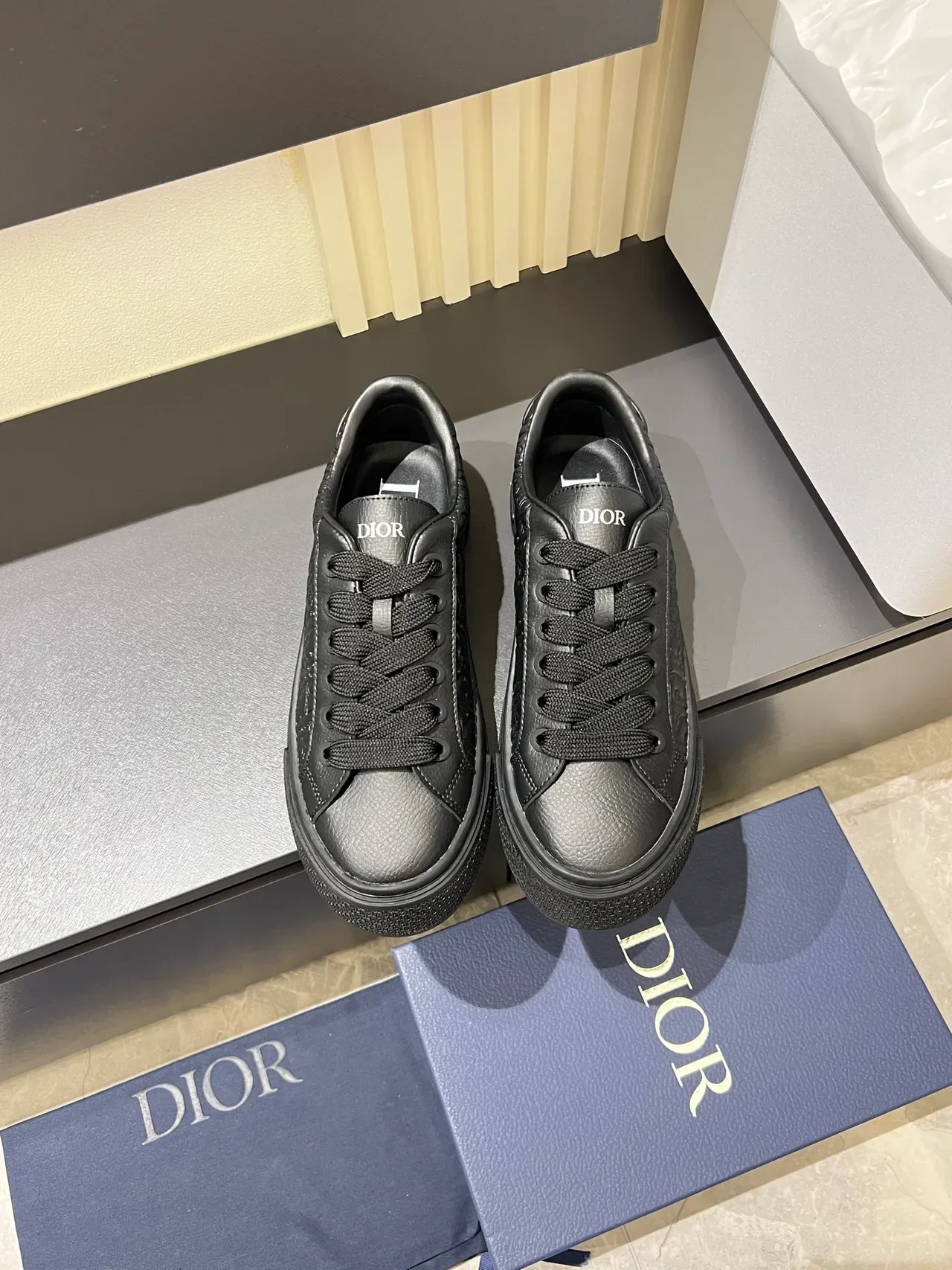 Dior B23 Monogram-Embossed All-Black Lifestyle Sneakers 5
