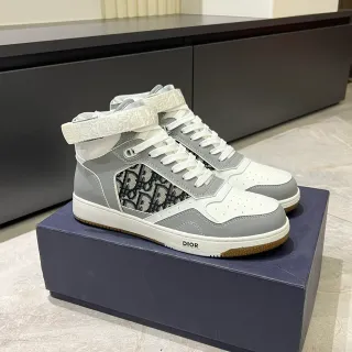 Dior B23 Sneakers Lifestyle Blanches et Grises à Monogramme Oblique Hautes
