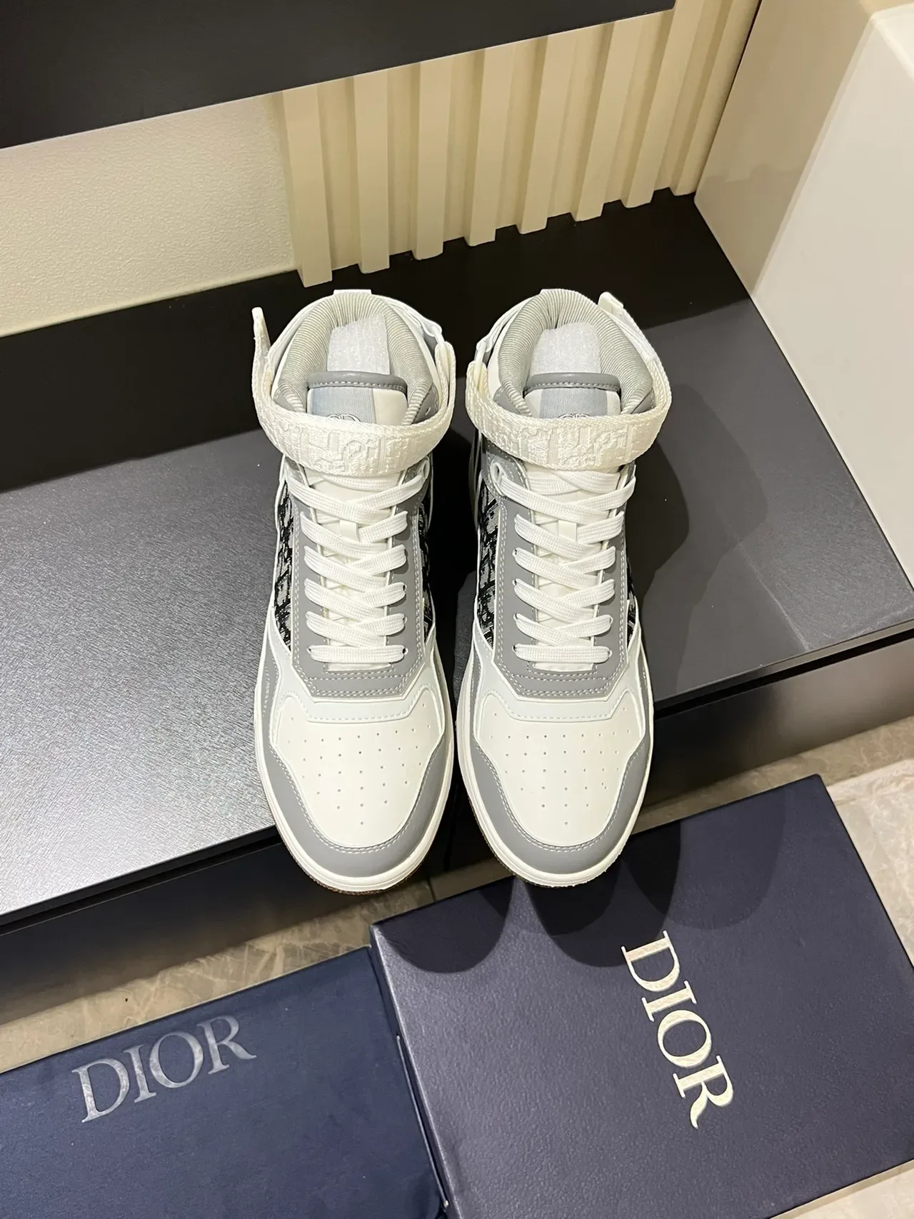 Dior B23 White and Gray Oblique Monogram High-Top Lifestyle Sneakers 5