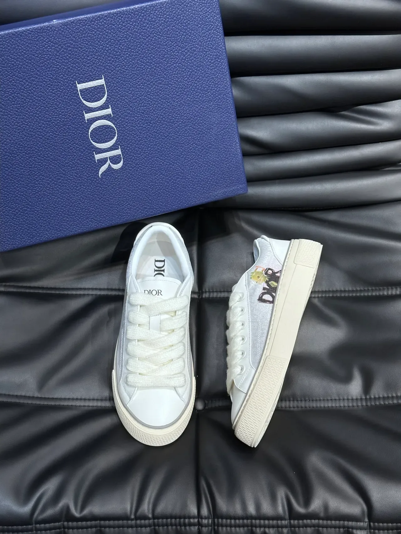 Dior B23 White and Silver Metallic Logo Lifestyle Sneakers 5
